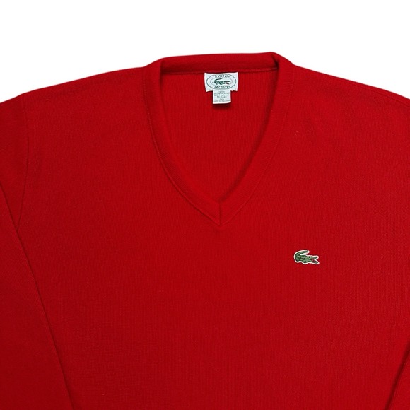 Vintage IZOD Lacoste Sweater Men's XL Red Grandpa V Neck Cotton Made in USA 80s - Picture 4 of 13